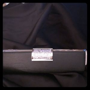 DAVIDS BRIDAL BLACK SATIN CLUTCH W/RHINESTONES